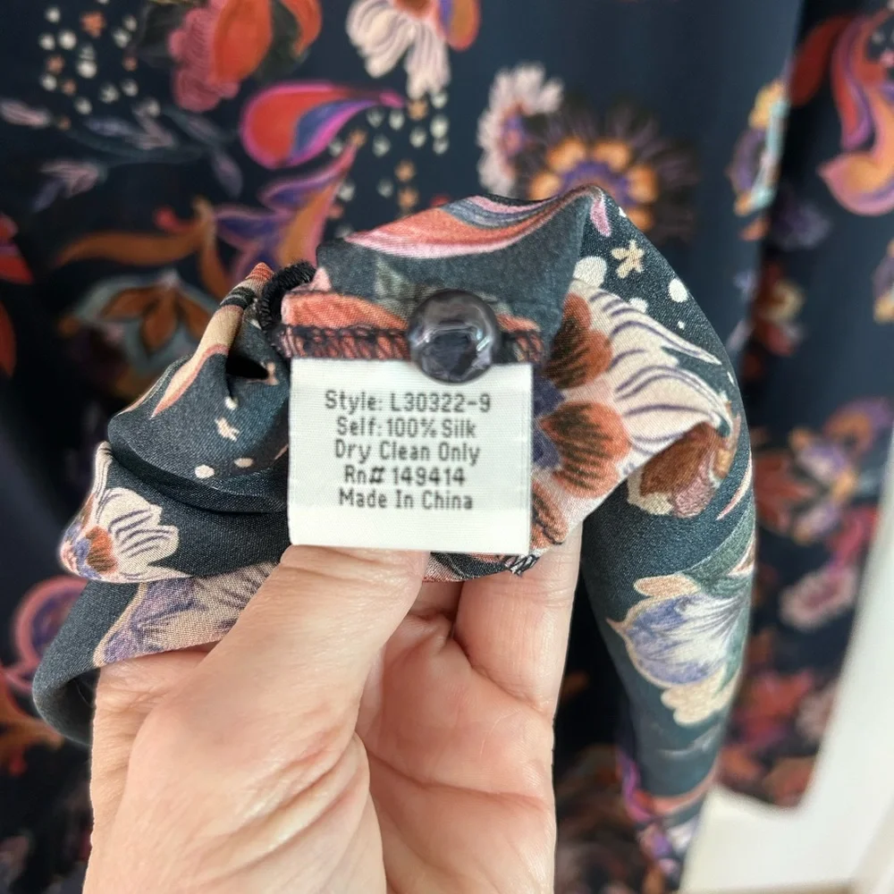 Johnny Was Navy Floral Long Sleeve Dress